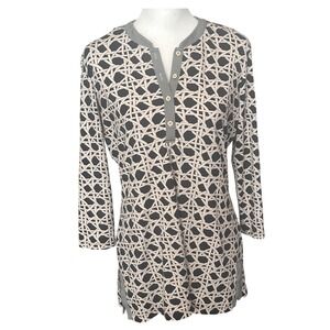 J.McLaughlin‎ Top Women M Black White Geometric Print Catalina Cloth Tunic Shirt